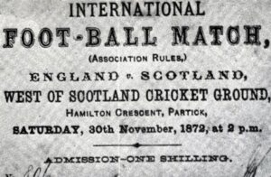 Panfleto da primeira partida internacional de futebol (1872).