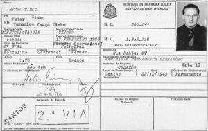 Cartão de Imigração da entrada no Brasil do goleiro Peter Timko.